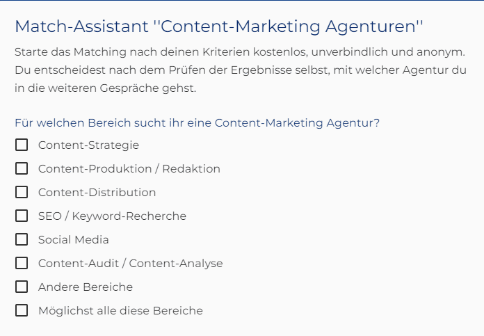 Match Assistant Content Marketing Agentur Finden